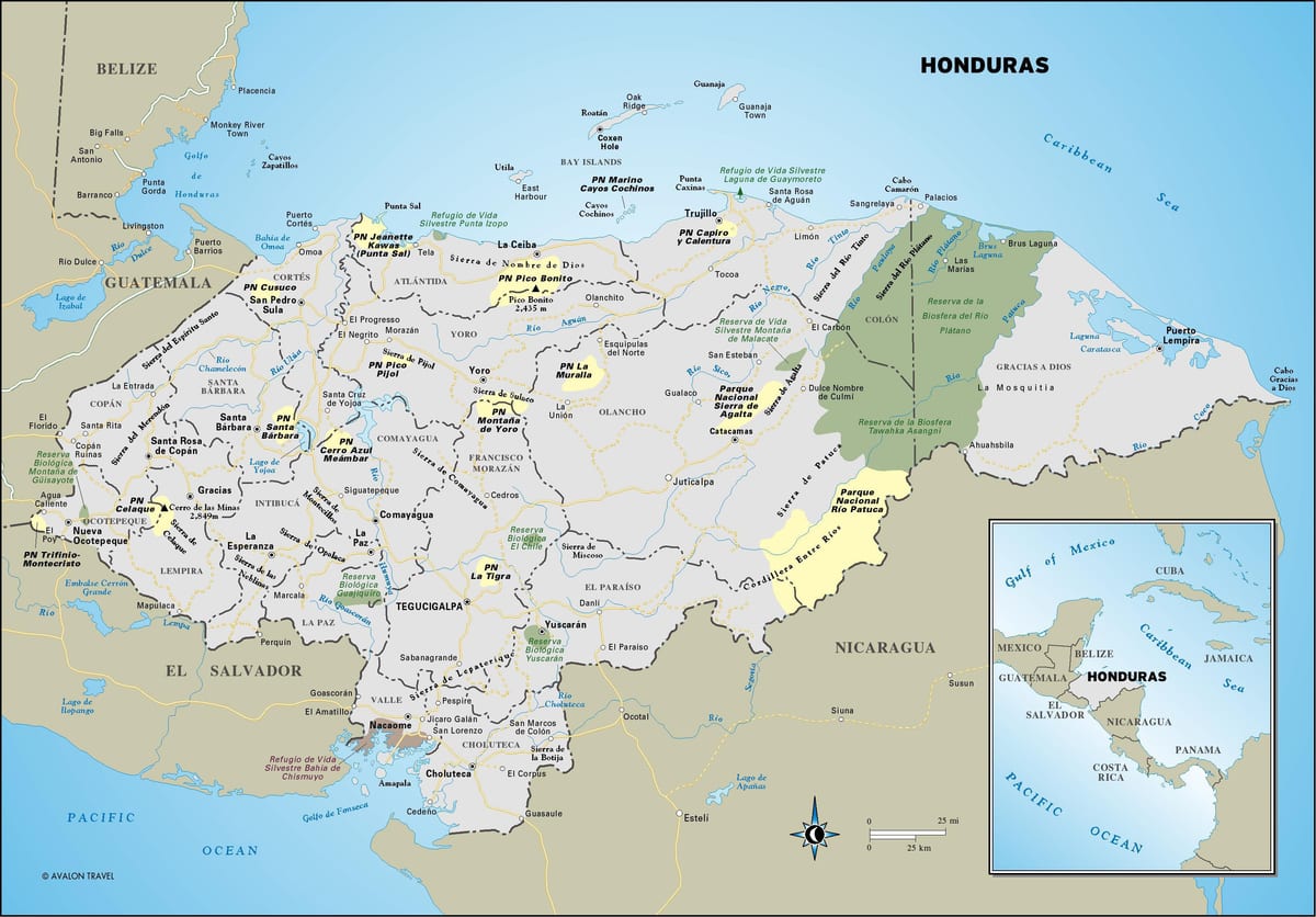 mapa Honduras cesty