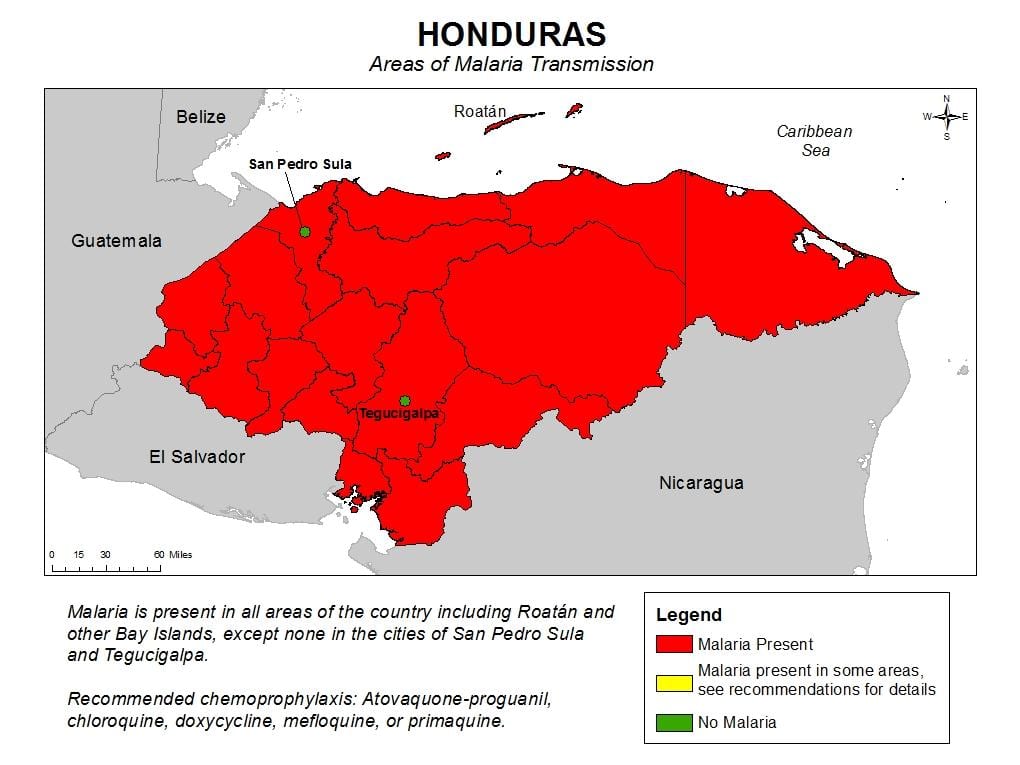 mapa Honduras malária