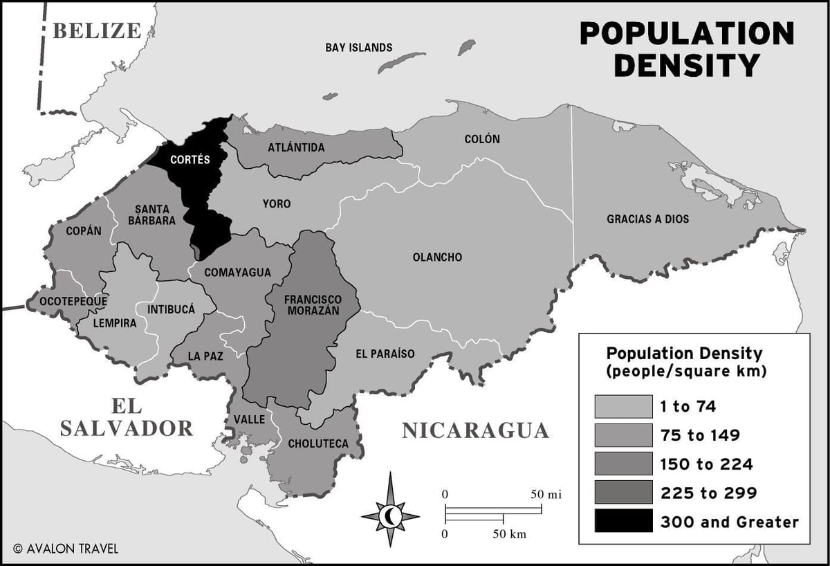 mapa Honduras obyvateľstva