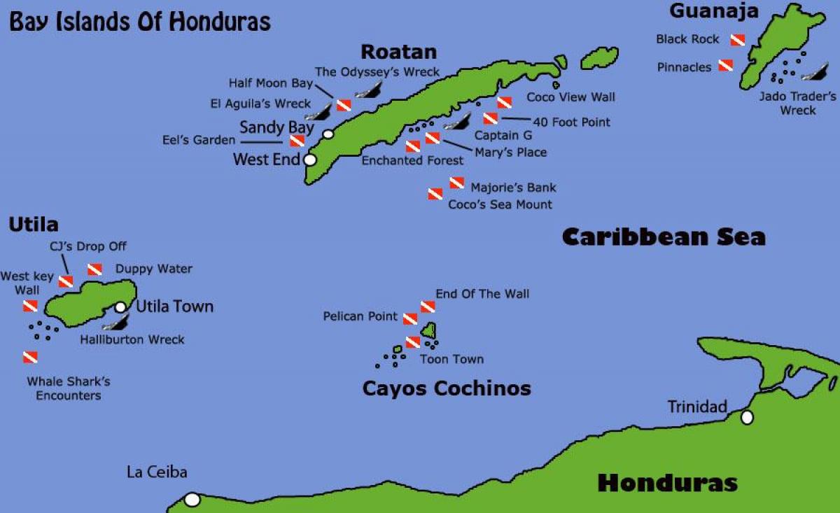 ostrovy Honduras mapu