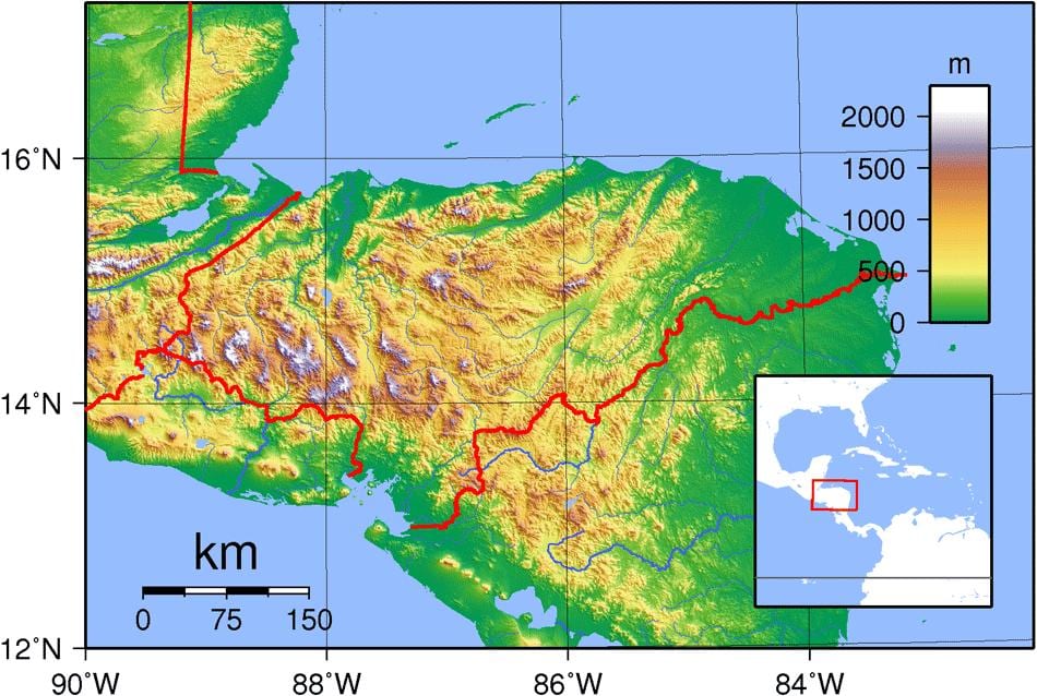 mapa Honduras topografické