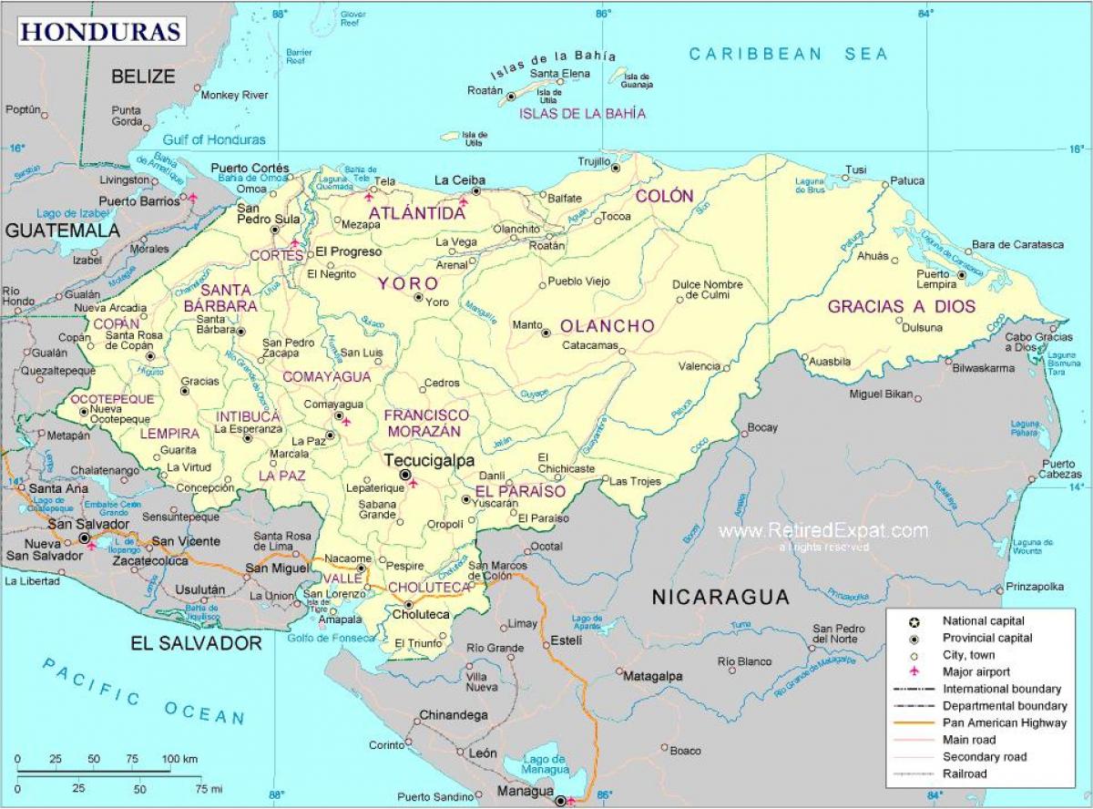 mapa politická mapa Honduras