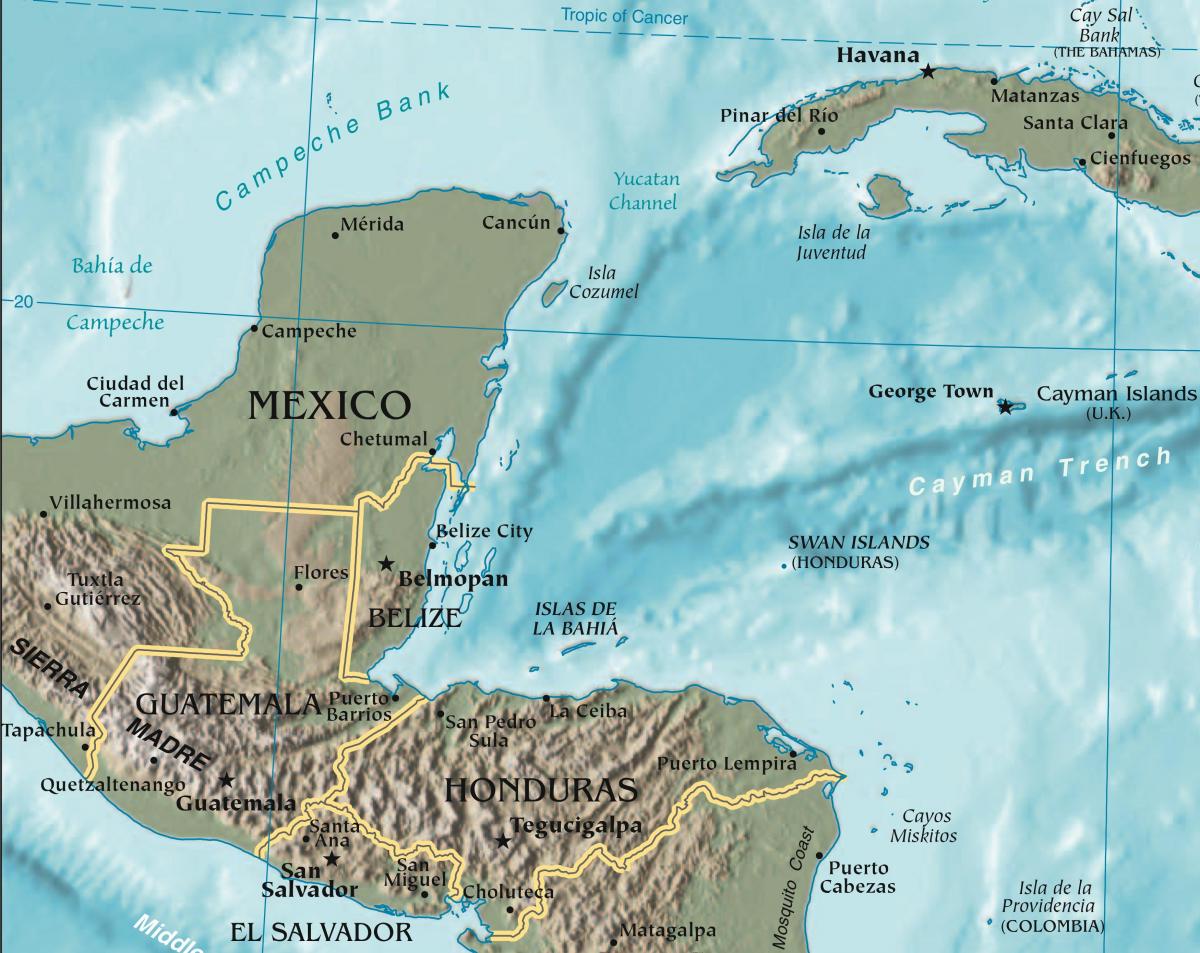 mapa zálive Honduras